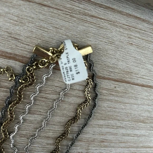 NWT Johnny Was Ric Rac Gold & Silver Necklace Triple Strand Mixed Metal Wavy - Picture 3 of 8